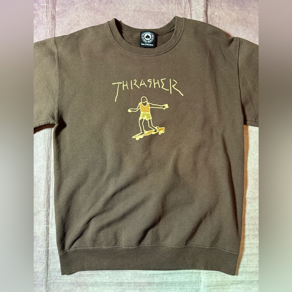 Thrasher Skateboarding Sweatshirt Small Brown Mens Crewneck Gonz Mark Gonzales - Picture 2 of 9